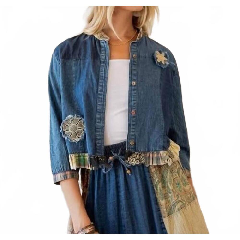 NEW YOUNG THREADS bloom patch jacket in denim blu… - image 1